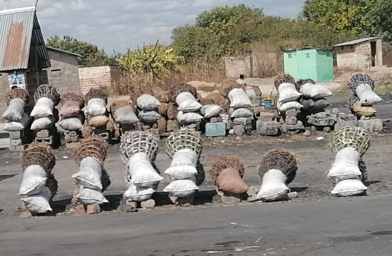 Pakete mit Holzkohle.